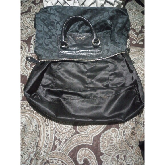 Coach Women’s Signature Logo ~ Large ~Black On Black Satchel Handbag W/ Strap - Picture 11 of 13